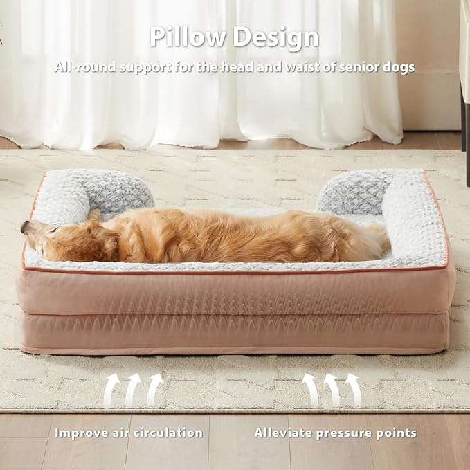 LEXTRO Orthopedic Dog Bed for Extra Large Dogs, Egg Crate Foam Bed for Extra Large Dogs, Equipped with Removable Waterproof Pillow Cover and Anti-Slip Bottom, Pet Bed