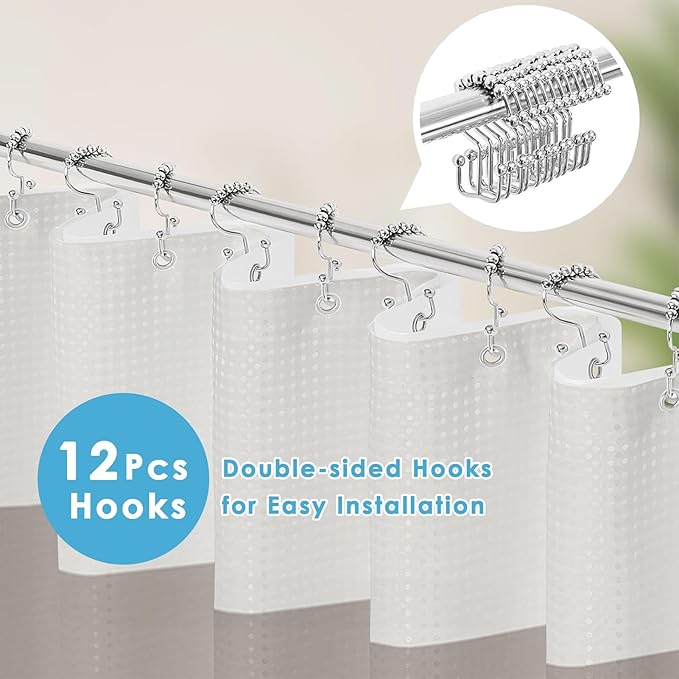 Nesphy Shower Curtain and Liner, Brown Ombre Striped 3 in 1 Shower Curtain and PEVA Liner Set with 12 Rust-Resistant Metal Hooks, Waterproof Fabric Shower Curtains for Bathroom, 72 W x 72 H