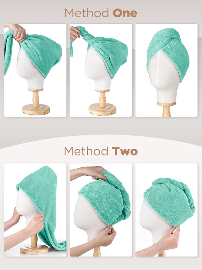 Hicober Microfiber Hair Turbans (3 Pack), Drying Hair Wrap Towels for Curly Women, Anti-Frizz (Green, Purple, Grey)