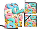 Cute Donut Doughnut Oven Mitts and Pot Holders Set of 4, Oven Mittens and Potholders Heat Resistant Gloves for Kitchen Cooking Baking Grilling BBQ