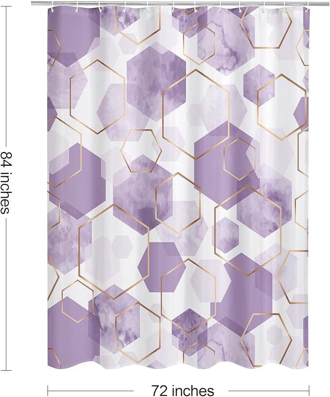 Litabel Modern Extra Long Shower Curtain for Bathroom, Lavender Purple Geometric Art Decor Waterproof Bath Curtain, Abstract Fabric Shower Curtain Sets for Home Decor, 72x84 Inch
