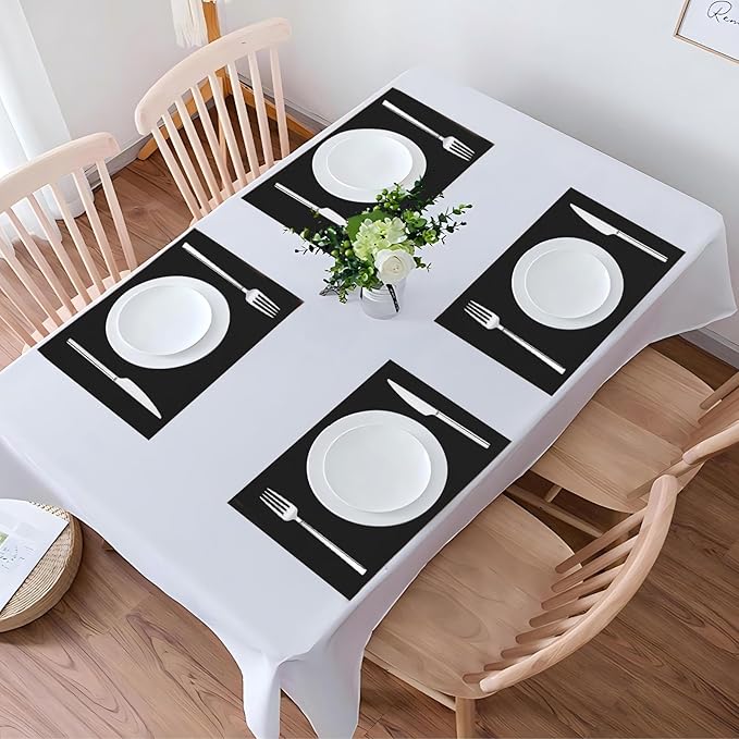 Placemats Set of 6 Linen Type Fabric Cloth Placemats, 19 x 13 Inch Double Layered Thick Wrinkle Free Heat Resistant Table Place, for Dining, Kitchen, Party (Black, 48 * 33cm)