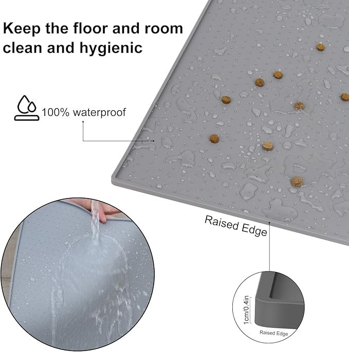 EPESTOEC Premium Silicone Dog Food Mat,Dog Bowl mat, Pet Food pad- Anti-Slip Pet Food Mat for Dogs and Cats - Waterproof and Easy to Clean Gray-19 * 12IN