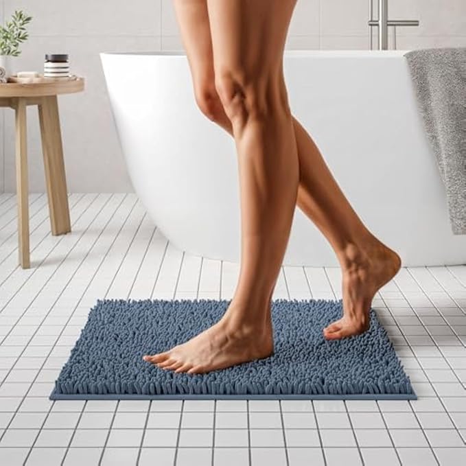 MAYSHINE Round Area Rug Set for Bathroom | Soft Plush Chenille Bath Mat, Water Absorbent Non-Slip Bathroom Rug | Washable Shag Carpet for Shower, Bedroom, or Home Décor | 36"x36" (Round) | Grey
