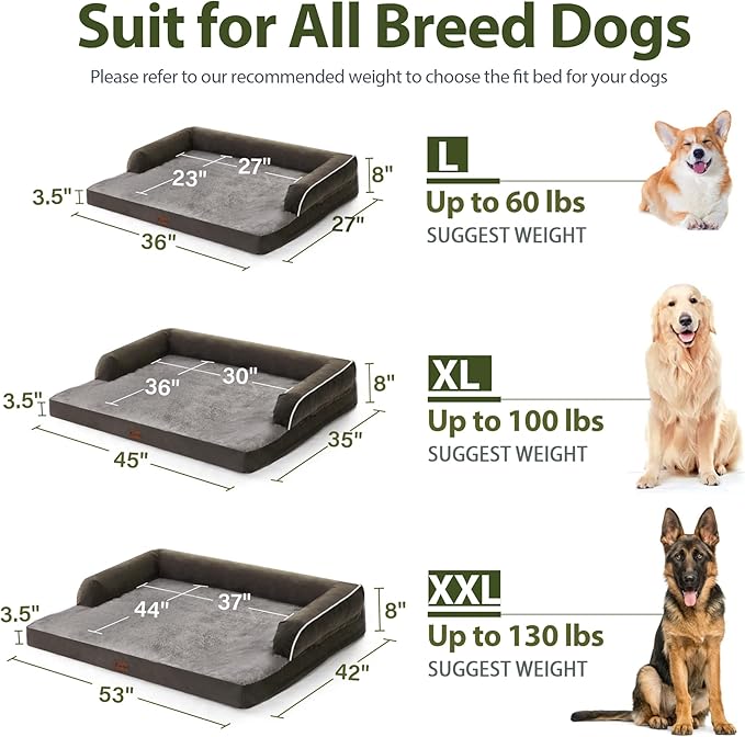 Casa Paw Orthopedic XXL Dog Beds, Waterproof Egg Crate Foam Big Pet Bed for All Breed Sized Dogs 53x42Inch, Washable Extra Large Dog Couch Bed with Removable Cover and Non-Slip Bottom, Dark Green