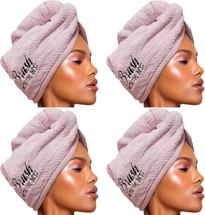 Felicia Leatherwood Microfiber Hair Towel Wrap - Quick Drying, Anti Frizz & Gentle on Hair - Easy to Use, Saves Time, Lightweight & Compact - for Curly, Long & Thick Hair - Lavender - 4 Pack