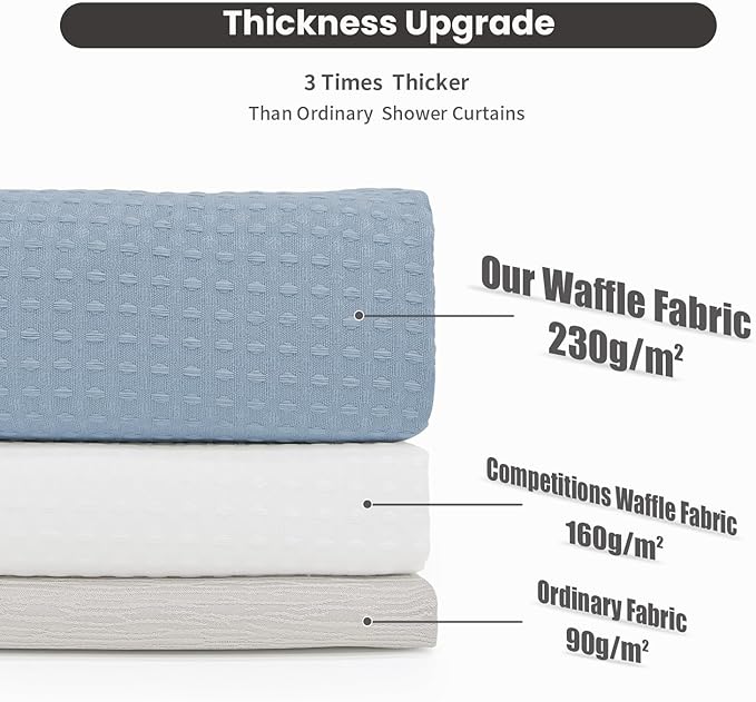 Inhousolu Extra Long No Hook Shower Curtain with Snap in Fabric Liner Set Waffle Weave 230GSM Weighted Hem, Waterproof & Washable Bathroom Curtain Spa Luxury with Mesh Top Window 72"W x 84"L Fog Blue
