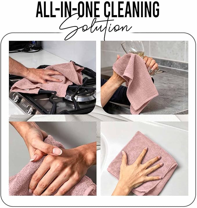 RIVERSIDE 24 Pack Washcloths Set - 100% Cotton [12x12 Inches] - 500 GSM, Soft, Quick-Dry & Highly Absorbent Face Towels - Perfect for Bathroom, Gym, Hotel, Spa & Travel - Dusty Rose
