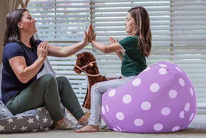 WEKAPO Stuffed Animal Storage Bean Bag Chair Cover for Kids | Stuffable Zipper Beanbag for Organizing Children Plush Toys Large Premium Cotton Canvas (Purple Dot, XX-Large)