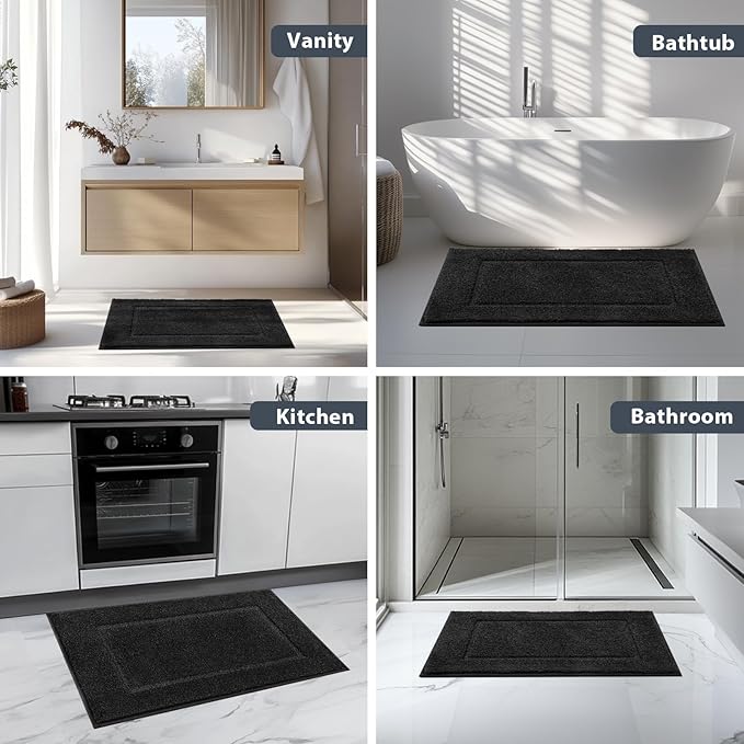 anllugs Bathroom Rugs 24" x 36", Non-Slip Extra Soft Absorbent Bath Rugs, Machine Washable Quick Dry Bath Mats for Bathroom Floor, Shower, Bathtub and Sink, Black