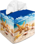 Tissue Box Cover Square Decorative Tissue Box Holder Cute Funny Cube Tissue Case Cover-Starfish Seashell Tissue Box Cover