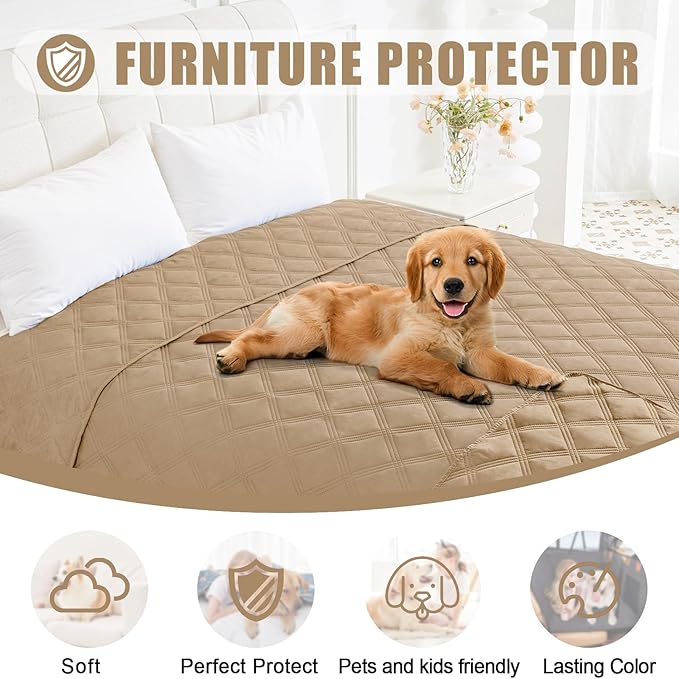 Smiry Waterproof Dog Bed Cover Blanket 52x82, Soft Reversible Pet Blanket, Washable Leakproof Cats Dogs Couch Cover for Sofa, Couch, Furniture, Lattice, Camel/Camel