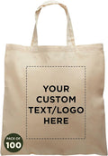 DISCOUNT PROMOS Custom Cotton Tote Bags (Set of 100) - Personalized, Reusable & Eco-Friendly - Perfect for Grocery, Promotions, Branding - Natural Color, 14.5"X16.75", 4 OZ Cotton