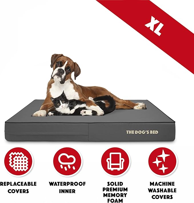The Dog’s Bed Orthopedic Memory Foam Dog Bed, XL Grey & Black, Waterproof, Supportive Dog Bed with Replaceable Covers, Veterinary Approved