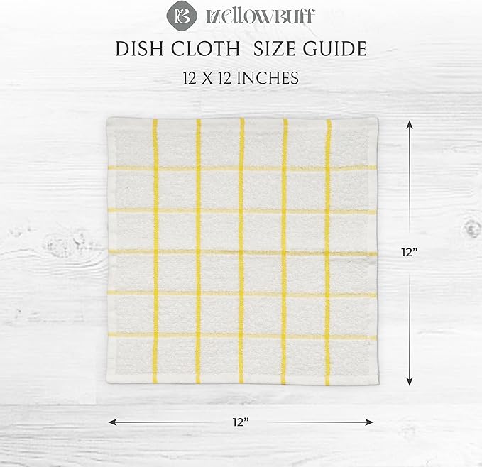 Mellow Buff 100% Cotton Terry Dish Cloth & Dish Towel, 6 Pack, Super Soft and Absorbent Kitchen Towels, Perfect for Kitchen Cleaning and Dish Washing (Yellow (DT and DC Combo))