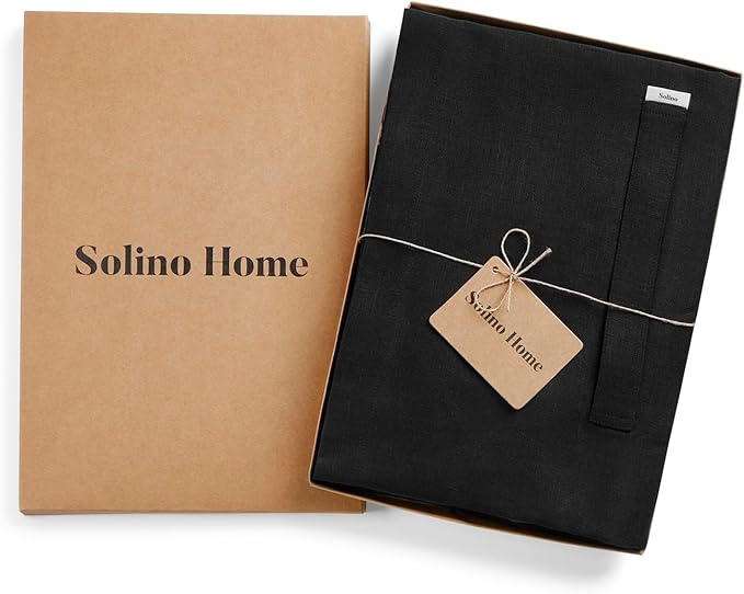 Solino Home Linen Bistro Server Apron - Extra long ties with Pockets - 100% Pure Linen Midi Half Apron for Men and Women