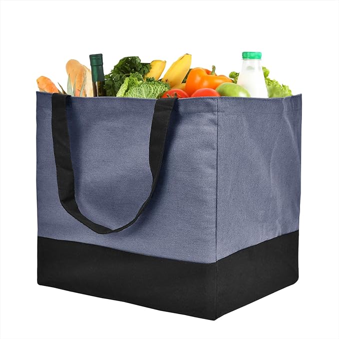 CNaiyunpin Canvas Reusable Grocery Bags Heavy Duty, 8.3 gal Foldable Large Tote Bag with Handles, Holds 60 lbs Canvas Shopping Bags, 1 Pack