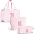 Fystdtote Personalized Initial Cute Toiletry Bag Pouch Make Up Bags Travel Cosmetic Makeup Bag for Girl Girlfriend Wife Teacher Mom Her 16th 17th 18th Birthday Gifts - Pink H