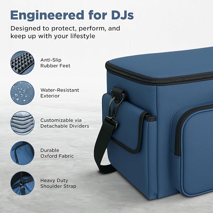 basementcase DJ Bag - Music Gear & Cable Organizer Bag - Detachable Dividers - Padded Gig Tote for Controllers, Mics, Audio Equipment - Lightweight, Sturdy Oxford Material, Travel-Ready for Musicians