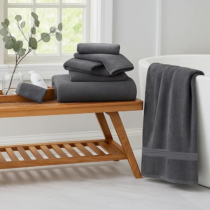RIVERSIDE Pack of 8 Towels Set, 2 Large Bath, 2 Hand, 4 Face Washcloths, 100% Cotton Hotel Quality, Super Soft, Quick Dry, Highly Absorbent Perfect for Bathroom, Gray