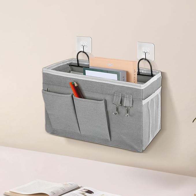zisiueel 2pcs Large Wall Hanging Storage Bag, Door Closet Linen Fabric Pockets Organizer, Waterproof Multi Functional for Living Room Bedroom Bathroom Kitchen Office RV Camper with Hooks Grey