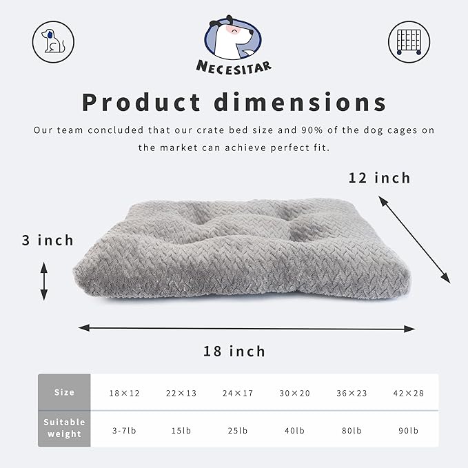 Necesitar Washable Dog Crate Bed 18 inch Small Anti-Slip Waterproof Warming Cozy Soft Pet Puppy, Dog Pillows for Small Dogs Tire Printing Dark Grey