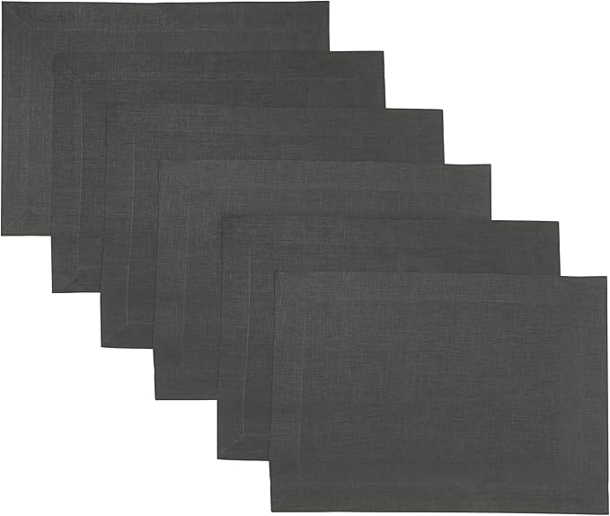 D'Moksha Homes Linen Charcoal Grey Placemats Set of 6-100% Pure Linen Placemats 14 x 19 Inch for Spring, Easter - Handcrafted and Machine Washable