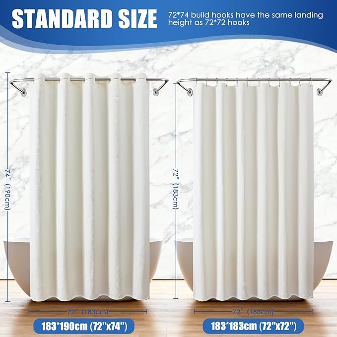 Zemyovia Waterproof No Hooks Waffle Shower Curtain, 260GSM Heavy Duty Fabric, with 10 Durable Split Grommets, Luxury Hotel Spa Style for Bathroom, Machine Washable, 74 x 72 Standard Size, Cream