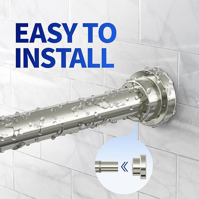 Mcrbeay Shower Curtain Rod, 1" Diameter Heavy Duty Tension Shower Rod, Non Slip Adjustable 28-46 inch No Drilling Shower Curtain Rods Spring Tension For Bathroom, Shower Stall, No Rust, Nickel
