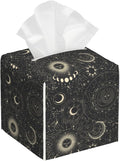 Zodiac Signs Leather Tissue Box Holder Moon Phases Tissue Box Cover Facial Paper Case Organizer Cube Napkin Dispenser for Bathroom Vanity Countertop Night Stand Office Car