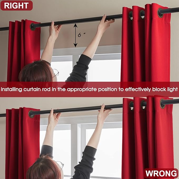 Rutterllow Full Blackout 340 GSM Curtains, 84 Inches Long Complete Blackout Drapes for Bedroom, Bright Red Thermal Insulated Living Room Window Treatment Drapes (Set of 2 Panels, Red, 52 x 84 inch)