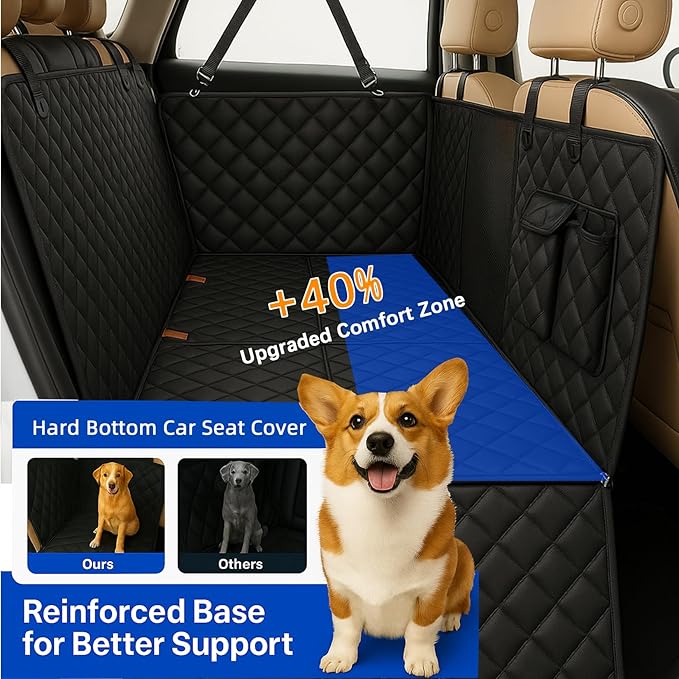 fidozen Dog Car Seat Cover, Universal Fit, Waterproof, Breathable, Machine Washable, Pet Hammock with Storage Pocket, Black (Black, Standard（Hard Extender）)