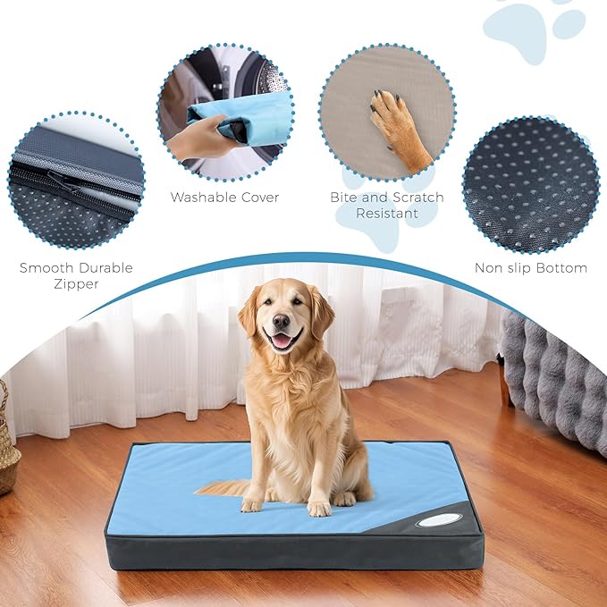 OUPEIWAWA Orthopedic Outdoor Waterproof Dog Beds for Large Dogs, Washable Pet Bed with Egg Crate Foam Pet Bed Mat for Crate and Removable Oxford Fabric Cover,41"x 29", Blue