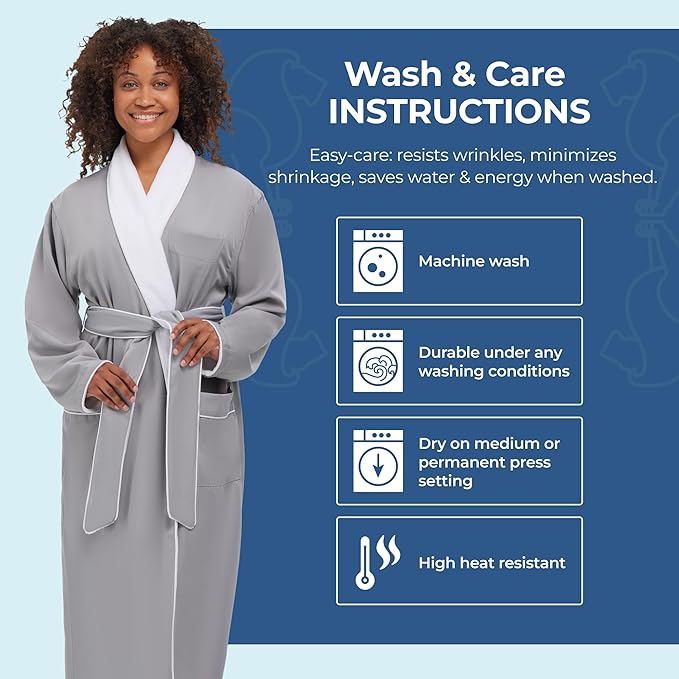 MONARCH Unisex Plush Lined Microfiber Bath Robe - Soft Shell with Polyester Lining, Resort-Grade Hotel & Spa Robe with Pocket