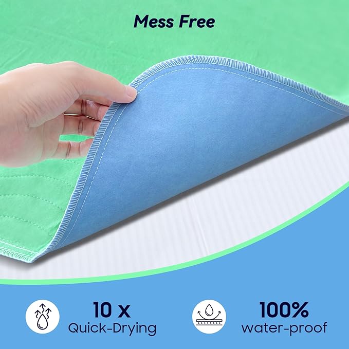 4 Pack 24” x 24” Extra Heavy Absorbency Washable Underpads, Waterproof Nursing Pads Incontinence Bed Pads, Reusable Washable Pee Pads for Dogs, Diaper Changing & Adults, Washable Puppy Pads