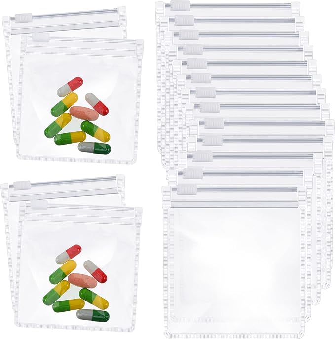 Zonon Pill Pouch Bags Zippered Reusable Pill Baggies Clear Plastic Bags Self Sealing Travel Medicine Organizer Storage with Slide Lock for Cod Liver Oil, and Small Items(24 Pieces)