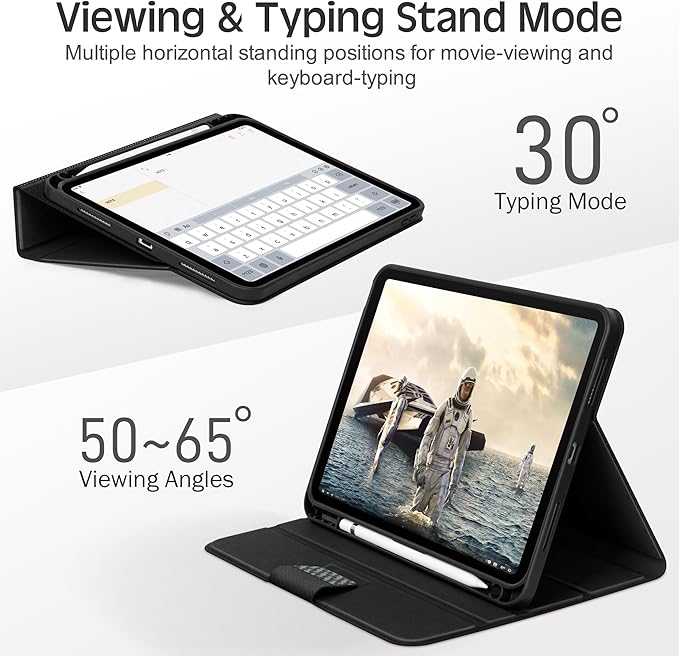 KingBlanc Case for iPad (A16) 11th Generation 11 Inch 2025, iPad 10th Gen 10.9 Inch 2022 with Pencil Holder, PU Leather Protective Cover, Auto Sleep/Wake, Viewing/Typing Angle, Magnetic Clasp, Black