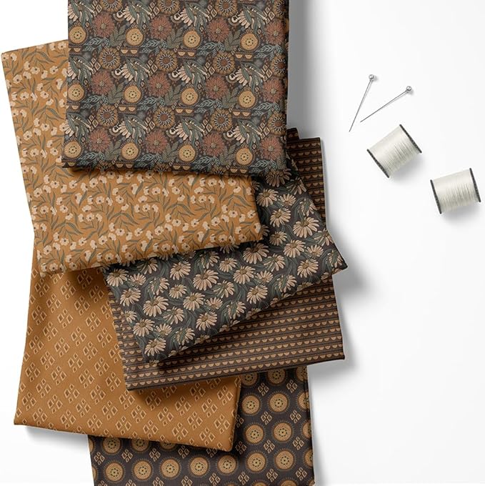 Cotton Patchwork Quilting Fabric Panel – 155×100 cm, 100% Cotton, Made in Türkiye (PRT_KUP 01-001) (Autumn Vintage, 6pcs 50x50cm)