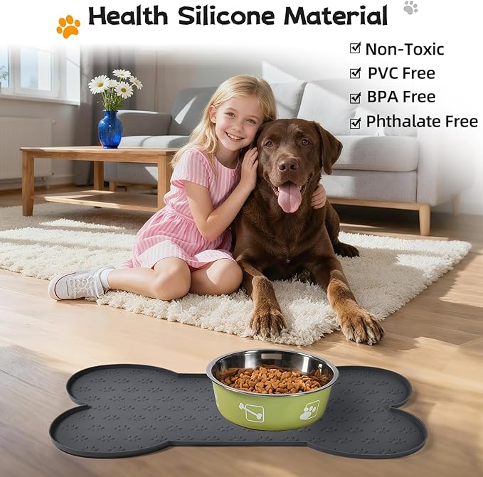 Dog Food Mat Anti-Slip Silicone Bowl Mats for Food and Water, Thicker Pet Placemat Waterproof Cat Feeder Pad with High-Lips Prevent Messy Spills to Floor Suitable for Medium and Small Pet