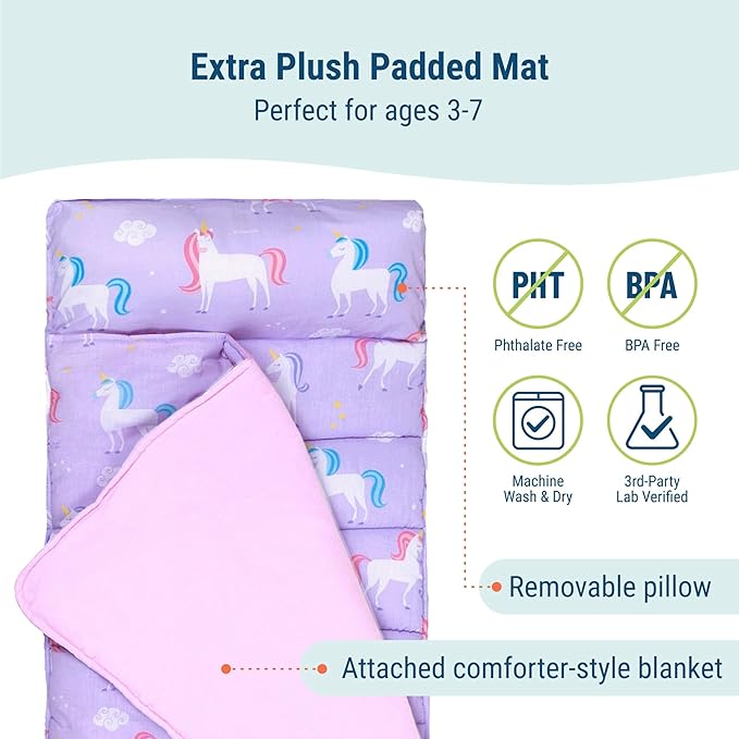 Wildkin Kids Original Nap Mat – Cozy Kids Sleep Mat with Pillow, ideal for School & Travel