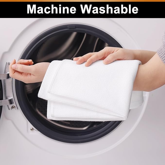 Homaxy 100% Cotton Waffle Weave Kitchen Towels - 12 Pack Soft and Absorbent Dish Towels - 16 x 26 Inches Quick Dry Hand Towels - White