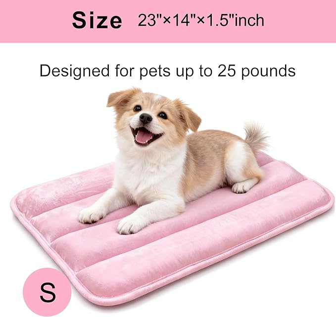 Fogkiss Dog Bed Mat, Reversible Dog Crate Pad with Washable Kennel Mat and Soft Foam, Flat Pet Bed for Dogs & Cats, for Crates Carriers & Travel (Pink, 23" L*14" W*1.5" Th)