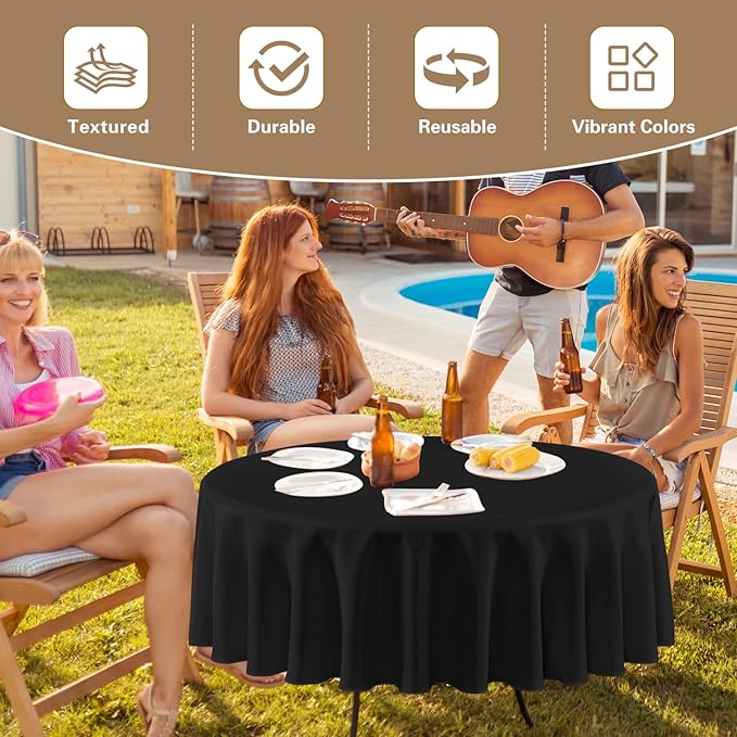 sancua Black Round Tablecloth 108 Inch Diameter, 8 Pack - Circle Polyester Fabric Table Cloth for Wedding Party Reception Banquet Birthday, Washable Formal Table Cover (Fit 42-96 Inch Tables)