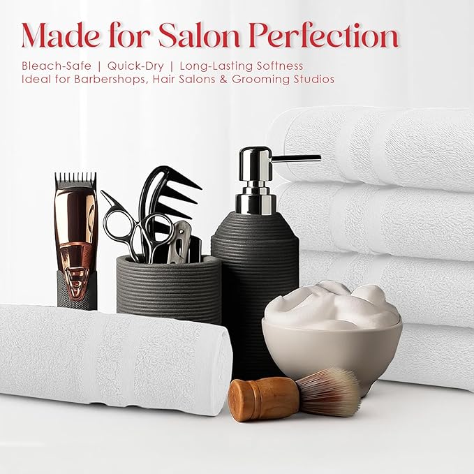 RIVERSIDE Pack of 24 Salon Towels Set (Not Bleach Proof), 16 x 26 Inches, 100% Ring Spun Cotton, Highly Absorbent & Quick Dry Hand Towels for Salon, Barber, Gym, Spa, Bathroom & Home, White