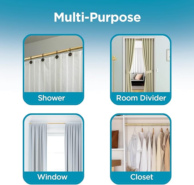 BLACK+DECKER Tension Shower Curtain Rod 42-72 Inch – Drill-Free Adjustable Curtain Rod, Rust-Resistant Stainless Steel Tension Curtain Rod for Shower, Bathroom, Window, Closet – 35 lb Capacity