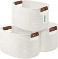 ECDYQXVU Cotton Rope Basket, Storage Baskets with Handle, 15x10x9 Inch Woven Basket for Shelves, Laundry, Towels, Clothes, Books (White 3Pack)