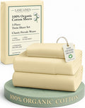LANE LINEN 100% Organic Cotton Twin Bed Sheet Set, Soft, Comfy & Breathable Hotel Style Percale Bedding Sheets & Pillowcases Set, Mercerized Cotton Fully Elasticized Sheets Twin- Vanilla