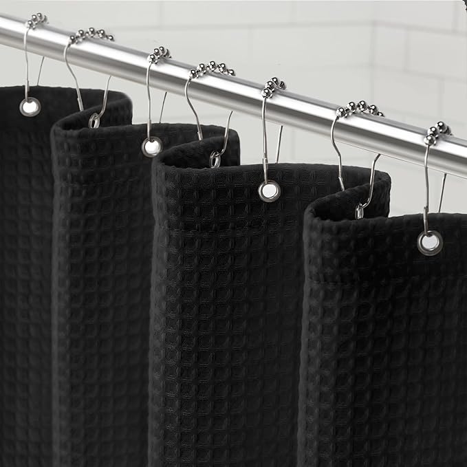 Awellife Waffle Hotel Textured Black Shower Curtains for Bathroom 230 GSM Heavy Duty Fabric Liner, 36" W X 72" L Inch