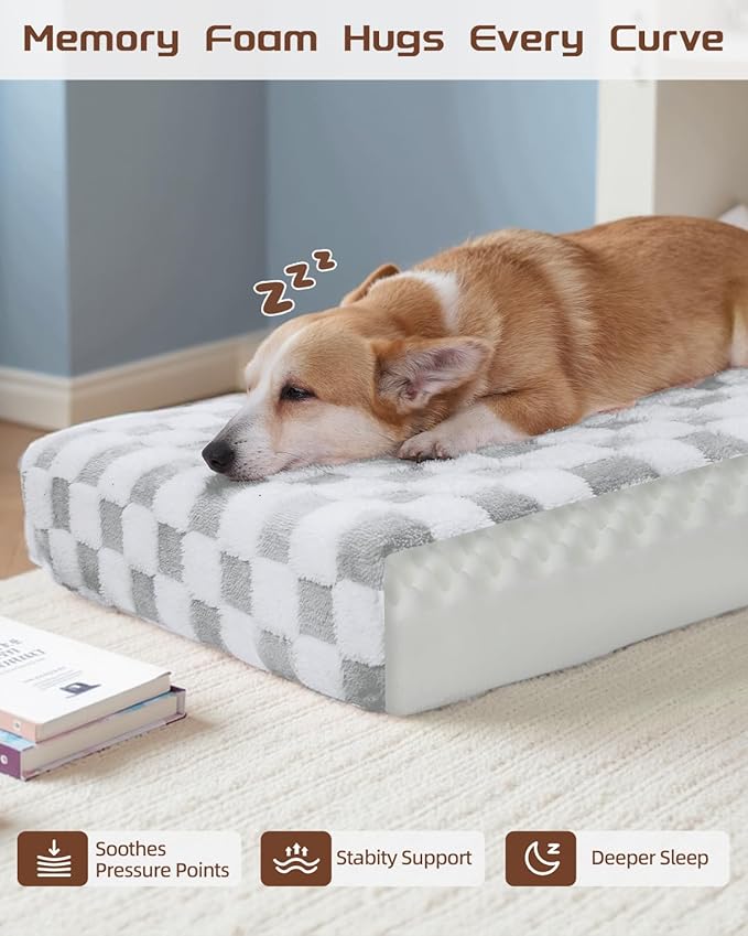 KSIIA Memory Foam Dog Bed Waterproof Large Dog Bed Orthopedic Crate Pad Supportive Crate Pads Soft Pet Mat for Large Pet Mats with Removable Washable Cover & Non-Slip Bottom, 44 x 32 Inch, Grey