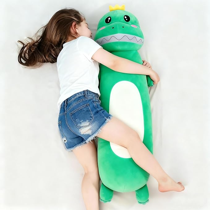 HAIJUNYA 36” Large Dinosaur Plush Long Pillow, Cute Green Extra Dinosaur Stuffed Animals, Big Soft Body Pillow Squishy Plushies Toy, Gifts for Kids Boys Girls, Birthdays, Halloween, Christmas